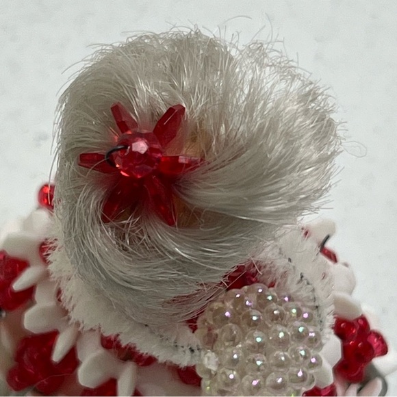 VTG Doll Safety Pin Beaded Red White Dress Hat Girl Lady MCM - Picture 8 of 10